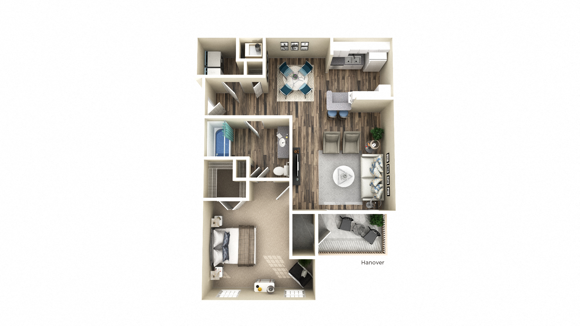 Floor plan for 1 bed, 1 bath, 801 sqft