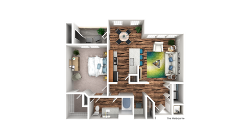 Floor plan for 1 bed, 1 bath, 921 sqft