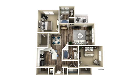 Floor plan for 2 beds, 2 baths, 1213 sqft