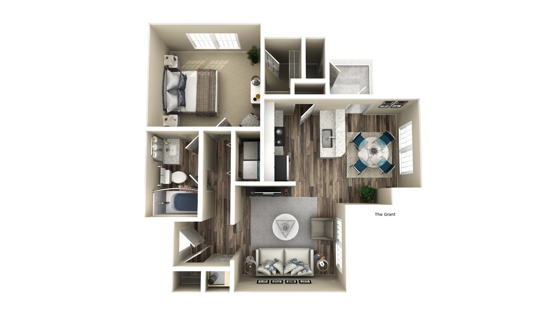 Floor plan for 1 bed, 1 bath, 757 sqft
