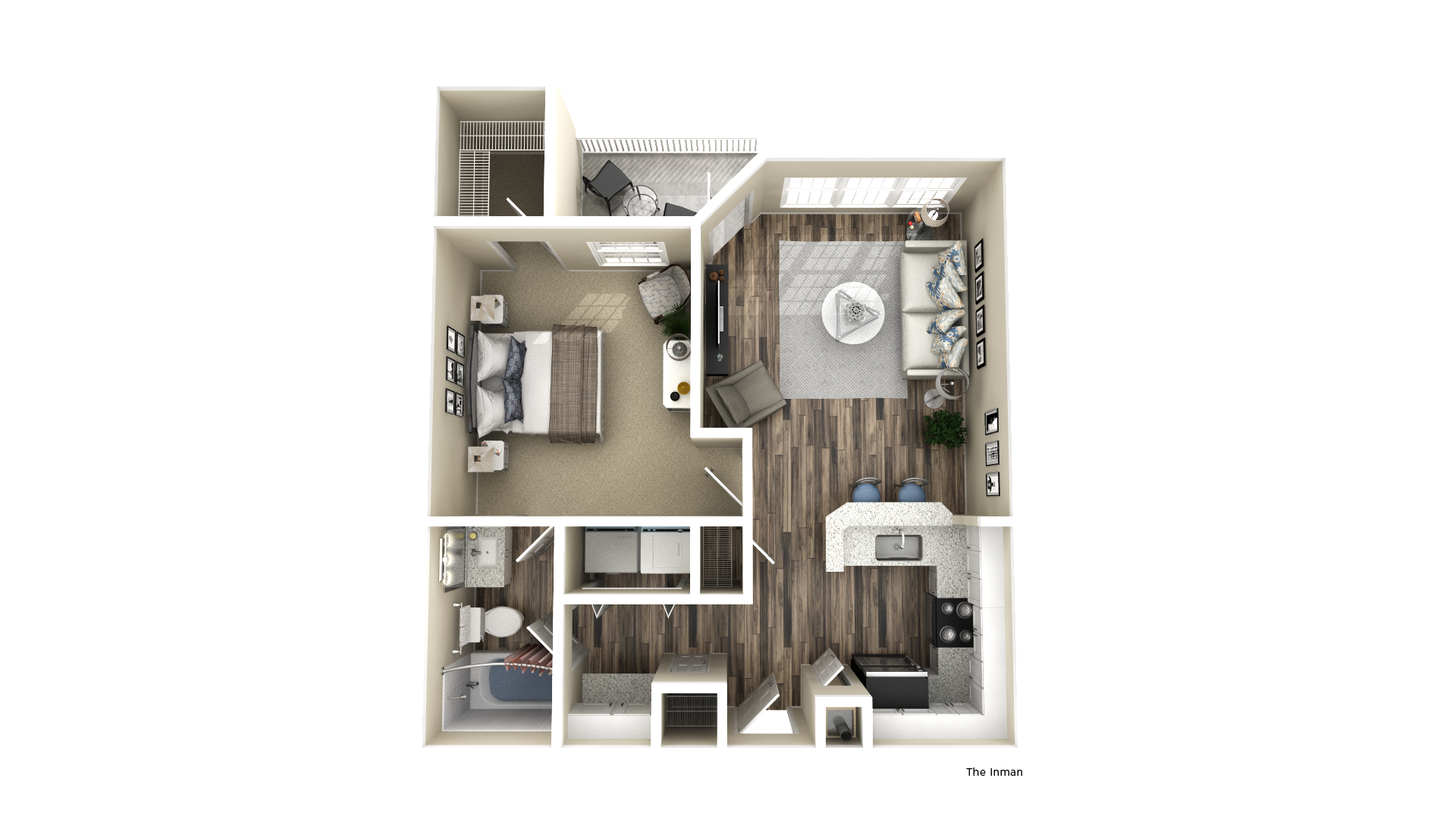 Floor plan for 1 bed, 1 bath, 747 sqft