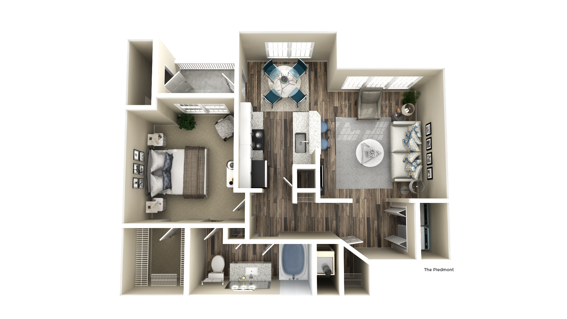 Floor plan for 1 bed, 1 bath, 865 sqft