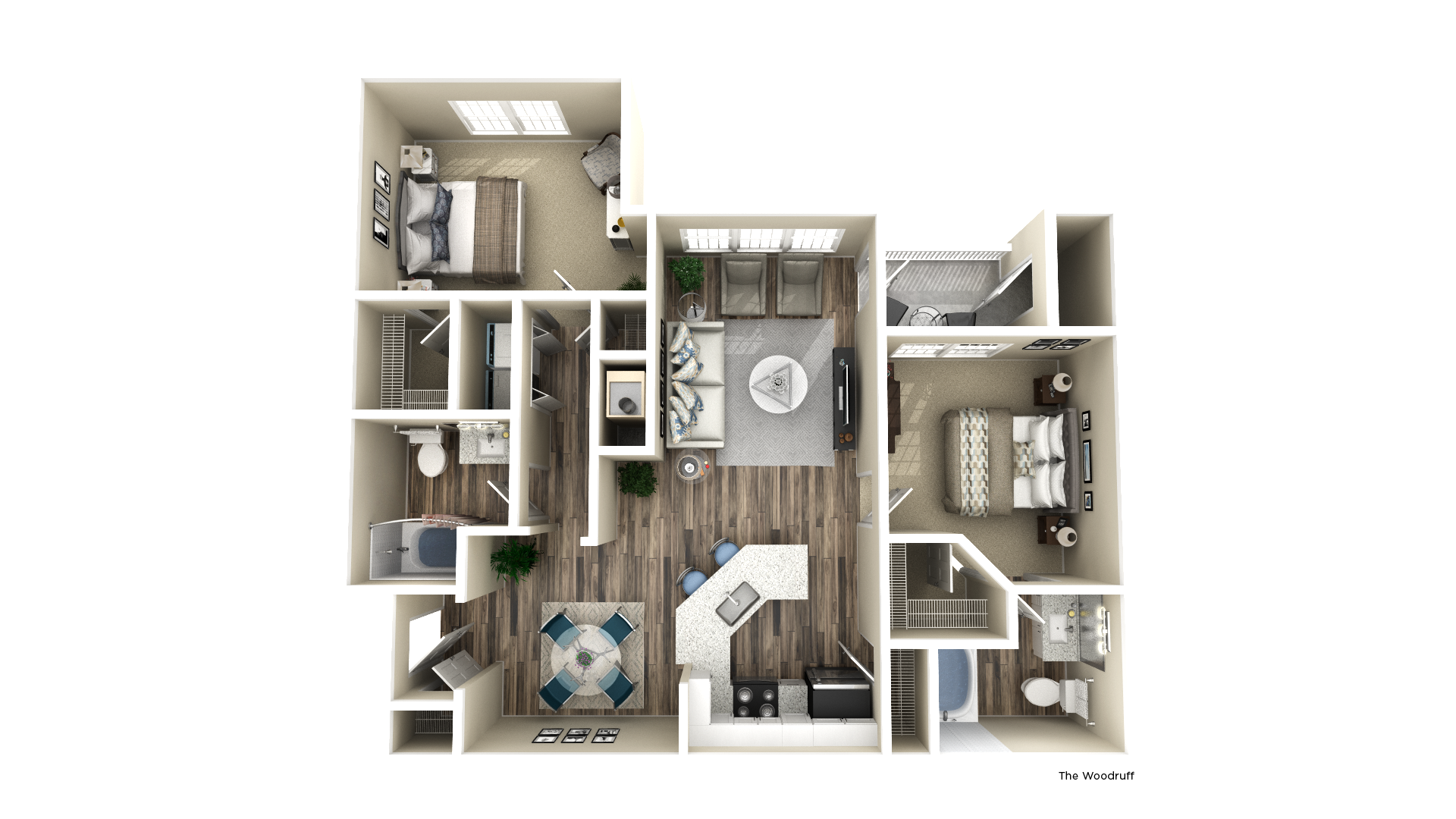Floor plan for 2 beds, 2 baths, 1107 sqft