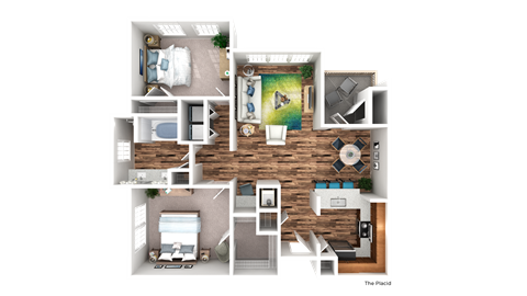 Floor plan for 2 beds, 1 bath, 1071 sqft