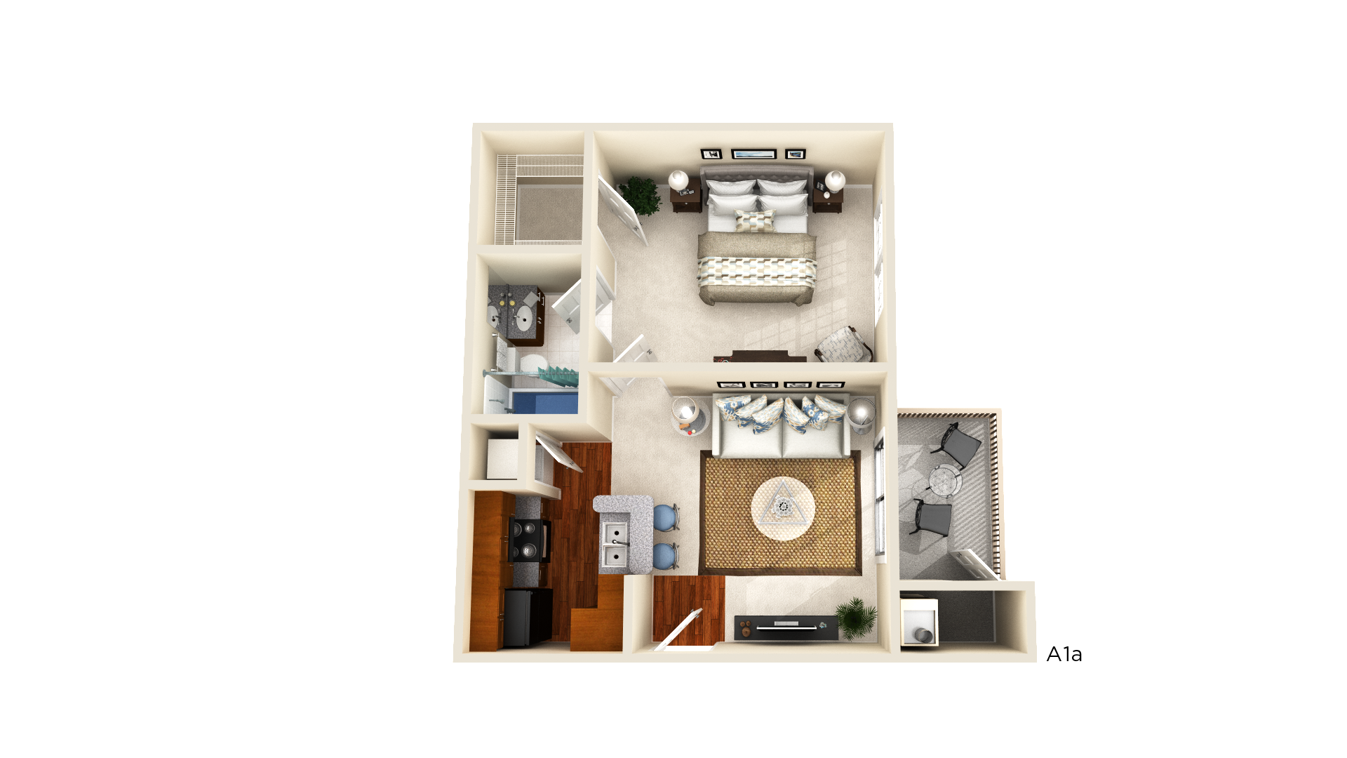 Floor plan for 1 bed, 1 bath, 603 sqft