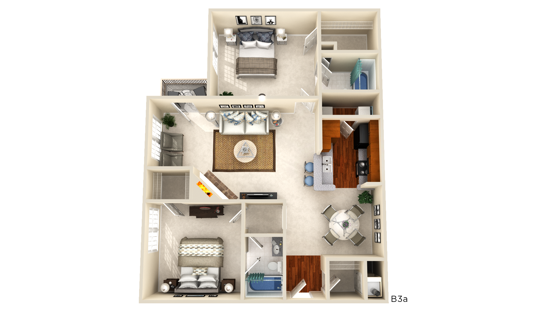 Floor plan for 2 beds, 2 baths, 1130 sqft