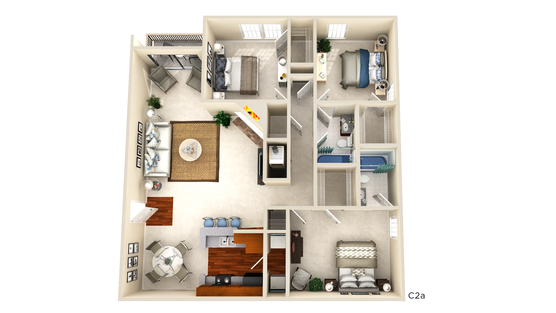 Floor plan for 3 beds, 2 baths, 1313 sqft