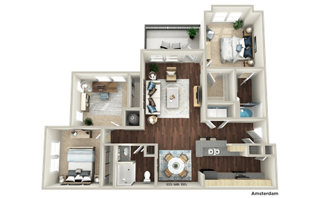 Floor plan for 3 beds, 2 baths, 1210 sqft