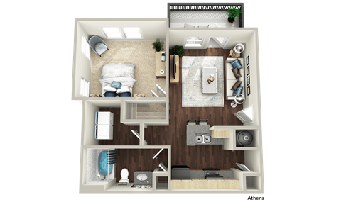 Floor plan for 1 bed, 1 bath, 647 sqft