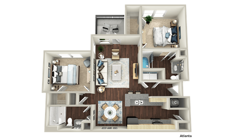 Floor plan for 2 beds, 2 baths, 1078 sqft