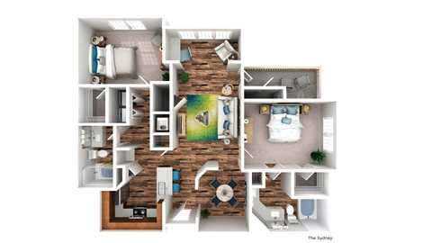 Floor plan for 2 beds, 2 baths, 1230 sqft