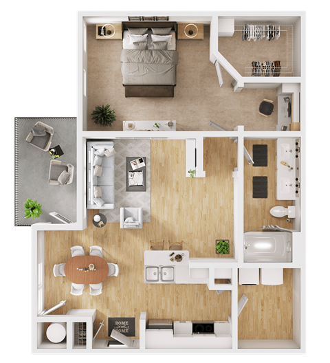 Floor plan for 1 bed, 1 bath, 865 sqft