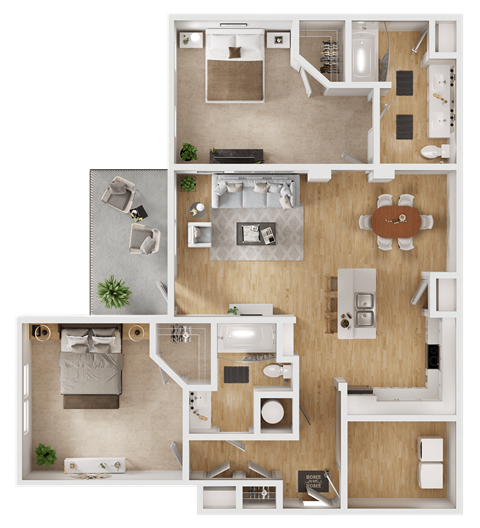 Floor plan for 2 beds, 2 baths, 1183 sqft