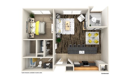 Floor plan for 1 bed, 1 bath, 1072 sqft