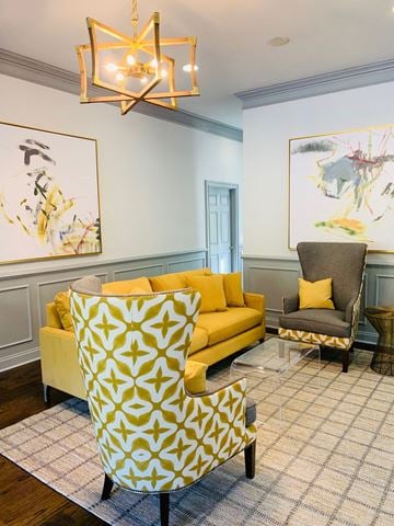 Alpharetta apartment for rent - a living room with a yellow couch and chairs and a chandelier