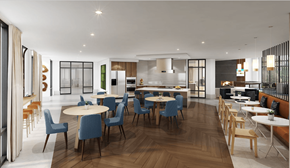 Duluth apartment for rent - a rendering of a kitchen and dining room with tables and chairs
