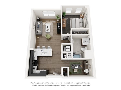Floor plan for 1 bed, 1 bath, 830 sqft
