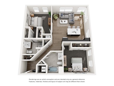Floor plan for 2 beds, 2 baths, 1109 sqft
