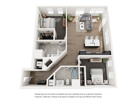 Floor plan for 2 beds, 2 baths, 1269 sqft
