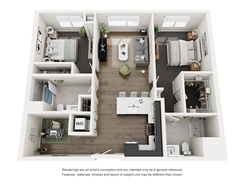 Floor plan for 2 beds, 2 baths, 1144 sqft