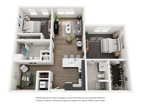 Floor plan for 2 beds, 2 baths, 1177 sqft