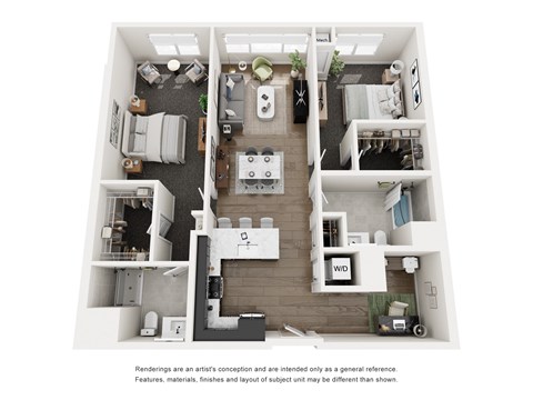 Floor plan for 2 beds, 2 baths, 1274 sqft