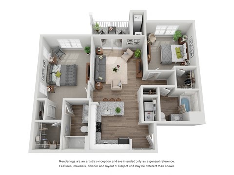 Floor plan for 2 beds, 2 baths, 1094 sqft