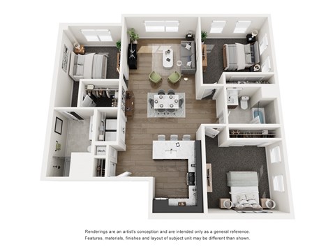 Floor plan for 3 beds, 2 baths, 1462 sqft