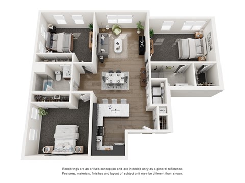 Floor plan for 3 beds, 2 baths, 1416 sqft