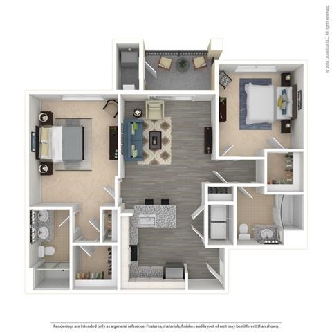 Floor plan for 2 beds, 2 baths, 1103 sqft