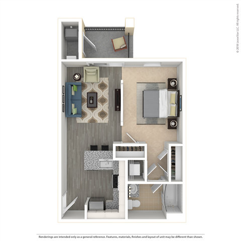 Floor plan for studio, 1 bath, 644 sqft