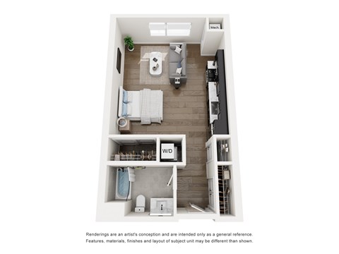 Floor plan for studio, 1 bath, 562 sqft