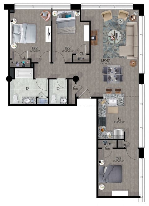Floor plan for 3 beds, 1.5 baths, 1179 sqft