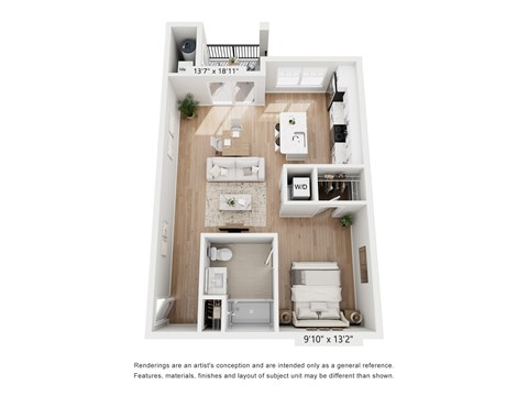 Floor plan for studio, 1 bath, 700 sqft