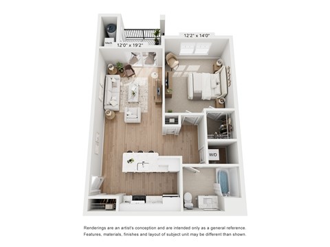 Floor plan for 1 bed, 1 bath, 754 sqft