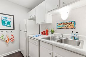 River Ridge apartment for rent - a white kitchen with a sink and a refrigerator