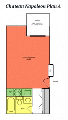 Floor plan for studio, 1 bath, 380 sqft