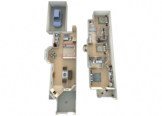 Floor plan for 3 beds, 2.5 baths, 1554 sqft