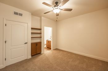 A room with white door