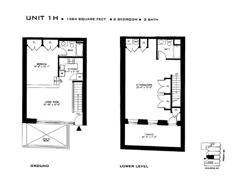 Floor plan for 2 beds, 2 baths, 1384 sqft