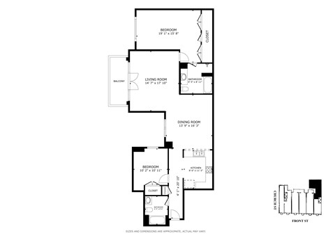 Floor plan for 2 beds, 2 baths, 1386 sqft