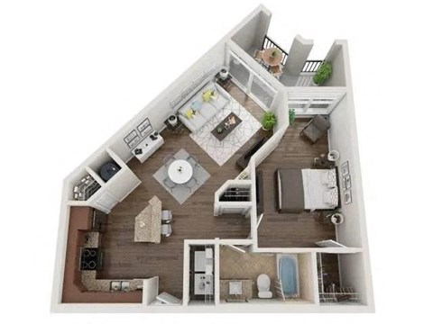Floor plan for 1 bed, 1 bath, 725 sqft