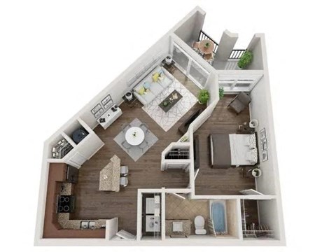 Floor plan for 1 bed, 1 bath, 725 sqft