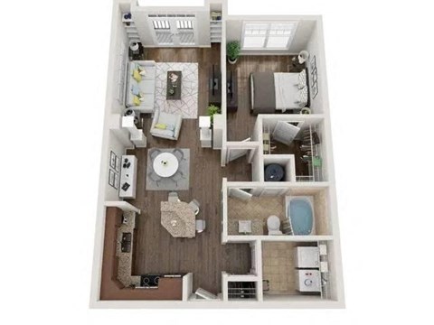 Floor plan for 1 bed, 1 bath, 757 sqft