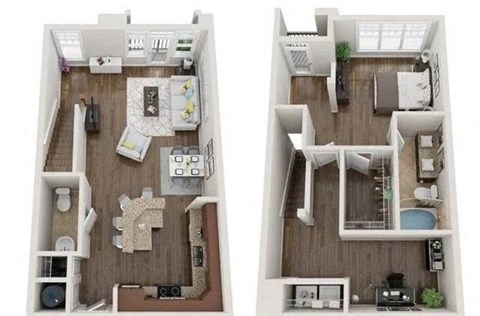 Floor plan for 1 bed, 1.5 baths, 1200 sqft