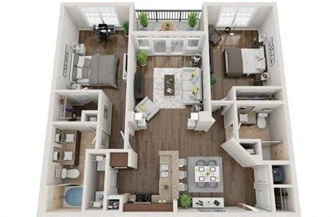 Floor plan for 2 beds, 2 baths, 1133 sqft