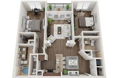 Floor plan for 2 beds, 2 baths, 1167 sqft