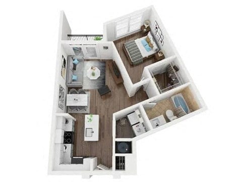 Floor plan for 1 bed, 1 bath, 822 sqft