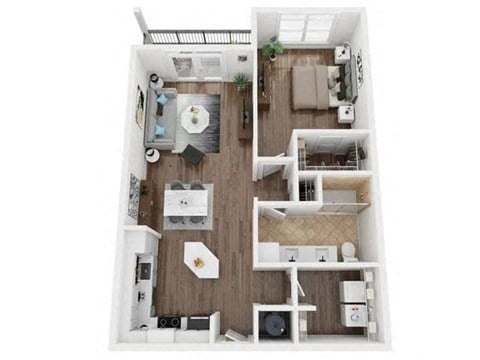 Floor plan for 1 bed, 1 bath, 884 sqft