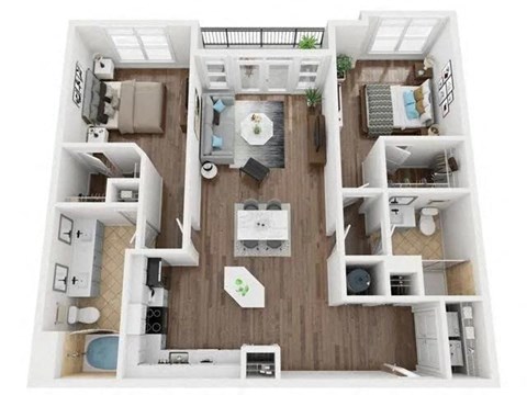 Floor plan for 2 beds, 2 baths, 1199 sqft